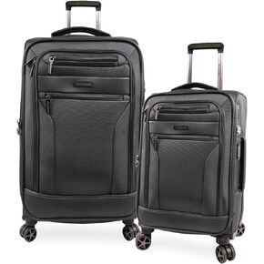Brookstone Luggage Harbor 2pc Softside Spinner Luggage, Dark Charcoal, 2 Piece Set