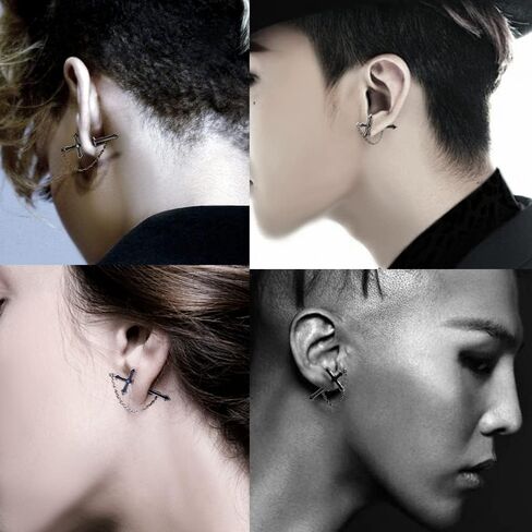 13 Pairs Stainless Steel Punk Y2K Black Dangle Earrings for Men, Skull Screw Cone etc Huggie Hoop Long Chain Piercing Hoop Earrings Set for Unisex in Kuwait