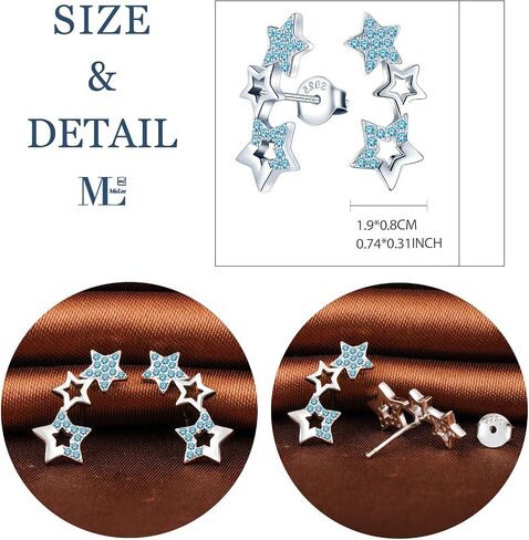 Stylish S925 Sterling Silver Stud Earrings Cubic Zirconia Stars Ear Crawlers for Women in Kuwait