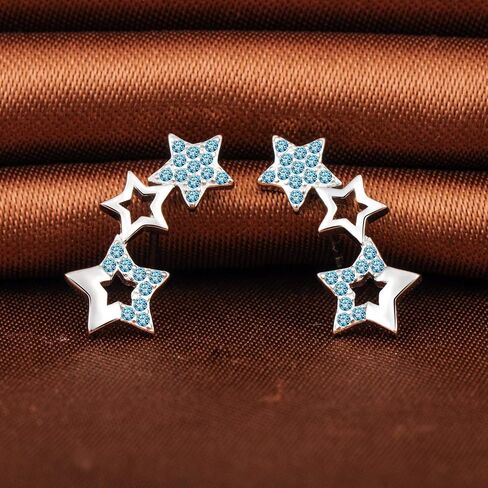 Stylish S925 Sterling Silver Stud Earrings Cubic Zirconia Stars Ear Crawlers for Women in Kuwait