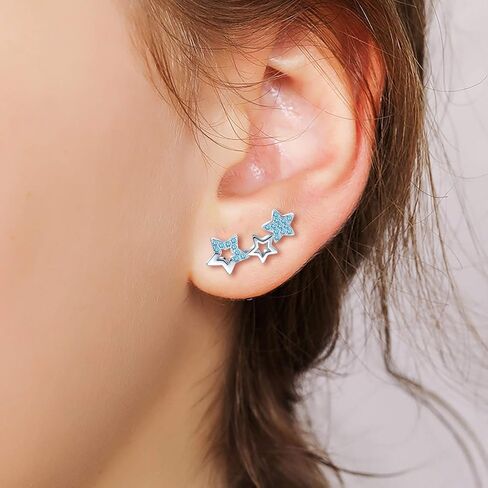 Stylish S925 Sterling Silver Stud Earrings Cubic Zirconia Stars Ear Crawlers for Women in Kuwait