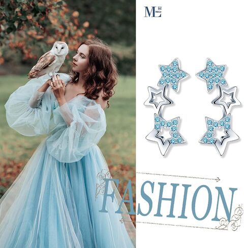 Stylish S925 Sterling Silver Stud Earrings Cubic Zirconia Stars Ear Crawlers for Women in Kuwait