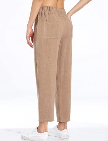 سراويل Dilgul النسائية القصيرة من الكتان برباط خصر مطاطي كاجوال فضفاضة ومريحة مع جيوب in Kuwait