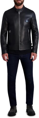 Karl Lagerfeld Paris Men's Leather Racer Jacket in Saudi Arabia