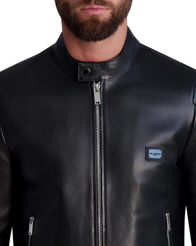 Karl Lagerfeld Paris Men's Leather Racer Jacket in Saudi Arabia