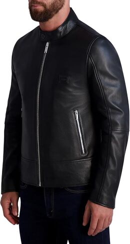 Karl Lagerfeld Paris Men's Leather Racer Jacket in Saudi Arabia