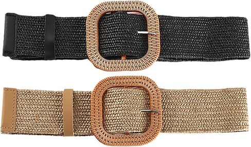 Womens Elastic Straw Rattan Waist Band Fashion Straw Woven Boho Ladies Braided Belt for Dress in Saudi Arabia