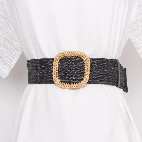 Womens Elastic Straw Rattan Waist Band Fashion Straw Woven Boho Ladies Braided Belt for Dress in Saudi Arabia