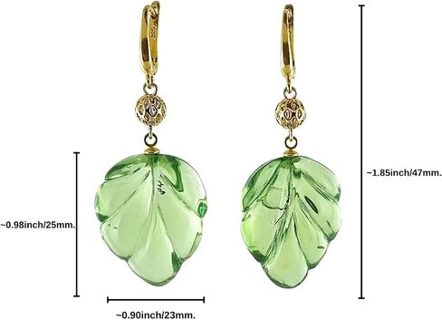 AMBER ALEX Natural Amber Leaves Shape Green Color Dangle Earrings 14K Gold Plated, Genuine Caribbean Amber., Yellow Gold, caribbean amber in Saudi Arabia
