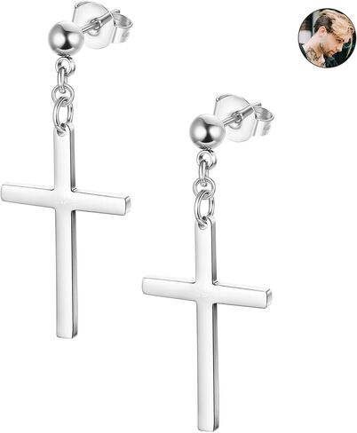 Sllaiss 925 فضة الصليب استرخى أقراط للرجال النساء للجنسين الفضة الصليب قرط متدلي أقراط كول إسقاط مجوهرات المسيحية in Kuwait