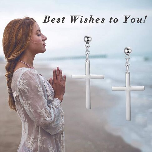 Sllaiss 925 فضة الصليب استرخى أقراط للرجال النساء للجنسين الفضة الصليب قرط متدلي أقراط كول إسقاط مجوهرات المسيحية in Kuwait