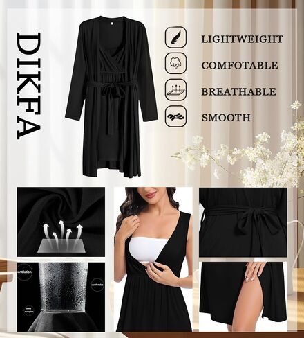 DIKFA Womens Maternity Set 2PCS Nursing Nightgown for Breastfeeding 3 in 1 Labor Delivery Nursing Dress Birthing Bathrobe Set in Saudi Arabia
