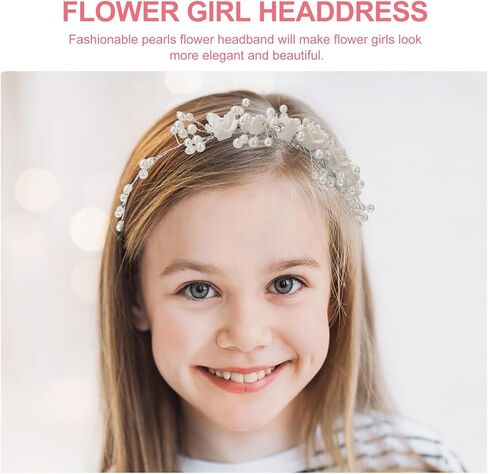 KALLORY Girls Headbands Kids Tiara Wedding Flower Girl Headband Pearls Headpiece Flower Hairband for Wedding Party Flower Girl Hair Accessory Flower Girl Hair Accessory in Kuwait