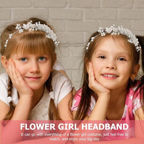 KALLORY Girls Headbands Kids Tiara Wedding Flower Girl Headband Pearls Headpiece Flower Hairband for Wedding Party Flower Girl Hair Accessory Flower Girl Hair Accessory in Kuwait