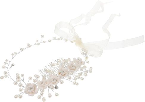 KALLORY Girls Headbands Kids Tiara Wedding Flower Girl Headband Pearls Headpiece Flower Hairband for Wedding Party Flower Girl Hair Accessory Flower Girl Hair Accessory in Kuwait
