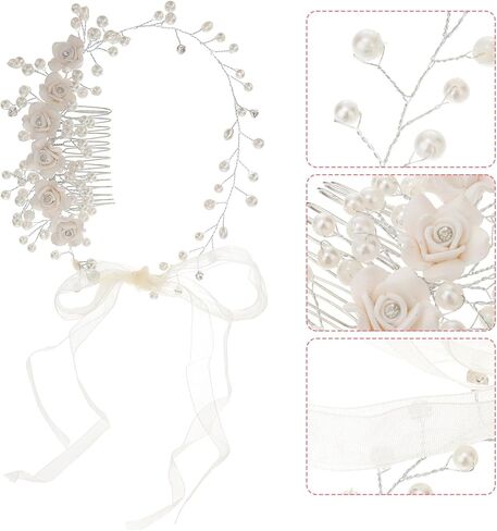 KALLORY Girls Headbands Kids Tiara Wedding Flower Girl Headband Pearls Headpiece Flower Hairband for Wedding Party Flower Girl Hair Accessory Flower Girl Hair Accessory in Kuwait