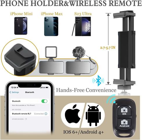 Eicaus 62'' Cell Phone Tripod Stand, Travel Camera Tripod &Selfie Stick Tripod with Remote Perfect for Live Streaming/Video Recording, Tripod for iPhone/Android/Projector with Phone Holder in Kuwait