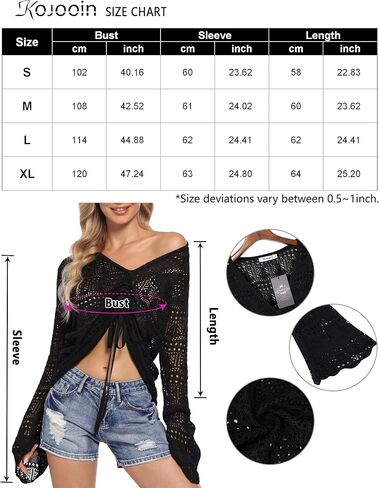 KOJOOIN Women's Long Sleeve Off Shoulder Pullover Sweaters Drawstring Ajustable Knitted Blouse See Through Crochet Crop Tops in Saudi Arabia