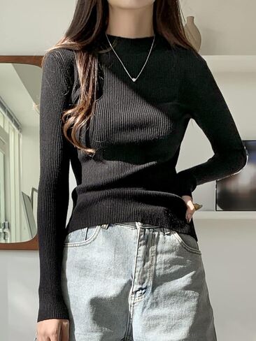 COZYEASE Women's Mock Neck Ribbed Knit Sweater Long Sleeve Slim Fit Knit Tops Casual Trendy Basic Tops in Saudi Arabia