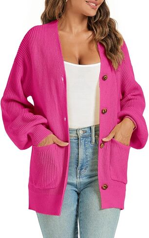 Shermia Womens Long Sleeve Button Down Cardigans Lantern Sleeve Knit Oversized Swearters with Pockets in Kuwait