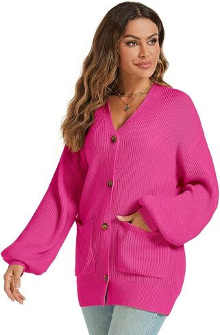 Shermia Womens Long Sleeve Button Down Cardigans Lantern Sleeve Knit Oversized Swearters with Pockets in Kuwait