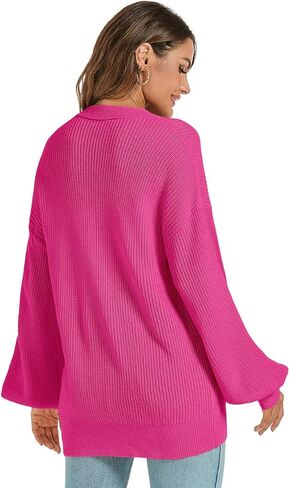 Shermia Womens Long Sleeve Button Down Cardigans Lantern Sleeve Knit Oversized Swearters with Pockets in Kuwait