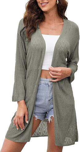 Women's Lightweight Cover Up Hollow Out Cardigan Swimwear Beach Bathing Suit Bikini Coverups in Kuwait