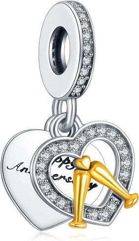 La Menars Hand Drawn Love Heart Happy Anniversary 928 Sterling Silver Pendant Beads with Cubic Zirconioa Fits Europe Charms Bracelets,Xmas Gifts for Women Girl Bracelet and Necklace in Saudi Arabia