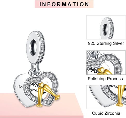 La Menars Hand Drawn Love Heart Happy Anniversary 928 Sterling Silver Pendant Beads with Cubic Zirconioa Fits Europe Charms Bracelets,Xmas Gifts for Women Girl Bracelet and Necklace in Saudi Arabia