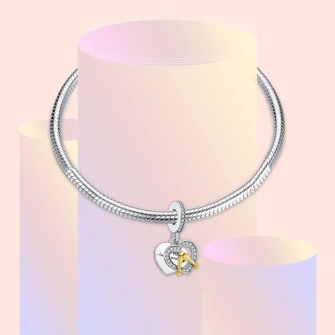 La Menars Hand Drawn Love Heart Happy Anniversary 928 Sterling Silver Pendant Beads with Cubic Zirconioa Fits Europe Charms Bracelets,Xmas Gifts for Women Girl Bracelet and Necklace in Saudi Arabia