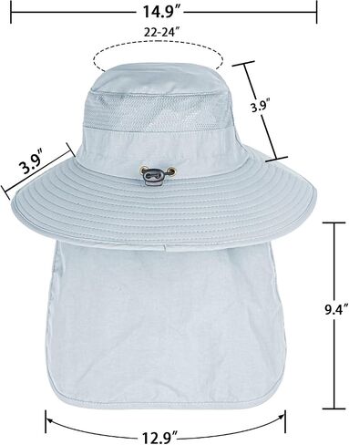 Sun Hats for Men Women with Neck Flap Fishing UPF 50+ UV Protection | Breathable Wide Brim Bucket Hat Water Resistant Adjustable Detachable Chin Strap Foldable Lightweight Hiking in Saudi Arabia