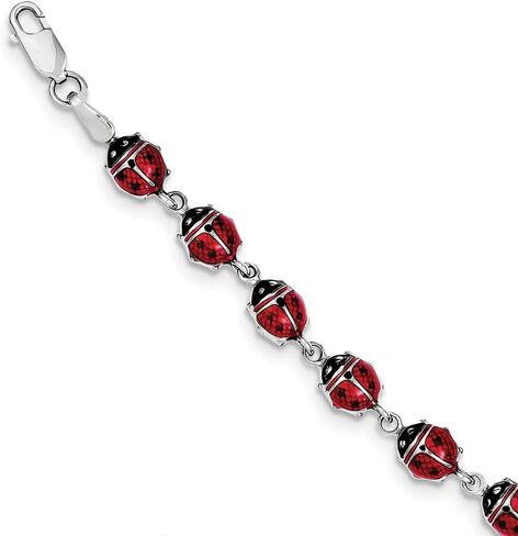 Sonia Jewels 925 Sterling Silver Enameled Lady Bug Bracelet 7" in Saudi Arabia