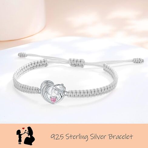 J.Endéar سوار الأم والابنة مصنوع يدويًا من حبل مضفر 925 من الفضة الاسترليني على شكل قلب للأم والابنة هدية عيد ميلاد للنساء والفتيات in Kuwait