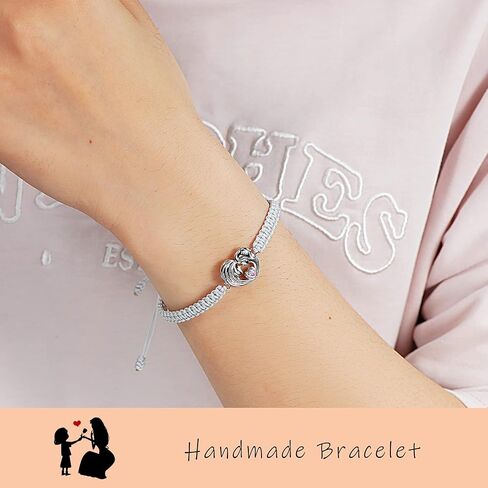 J.Endéar سوار الأم والابنة مصنوع يدويًا من حبل مضفر 925 من الفضة الاسترليني على شكل قلب للأم والابنة هدية عيد ميلاد للنساء والفتيات in Kuwait