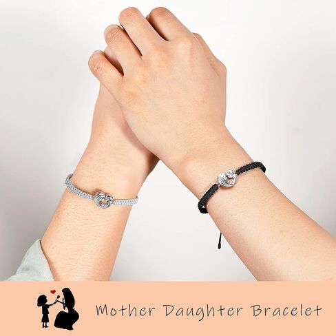 J.Endéar سوار الأم والابنة مصنوع يدويًا من حبل مضفر 925 من الفضة الاسترليني على شكل قلب للأم والابنة هدية عيد ميلاد للنساء والفتيات in Kuwait