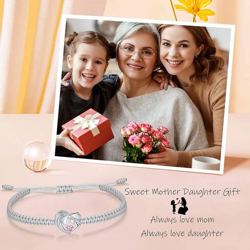 J.Endéar سوار الأم والابنة مصنوع يدويًا من حبل مضفر 925 من الفضة الاسترليني على شكل قلب للأم والابنة هدية عيد ميلاد للنساء والفتيات in Kuwait