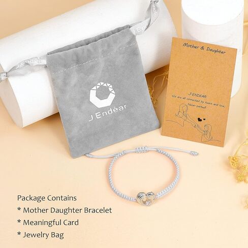 J.Endéar سوار الأم والابنة مصنوع يدويًا من حبل مضفر 925 من الفضة الاسترليني على شكل قلب للأم والابنة هدية عيد ميلاد للنساء والفتيات in Kuwait