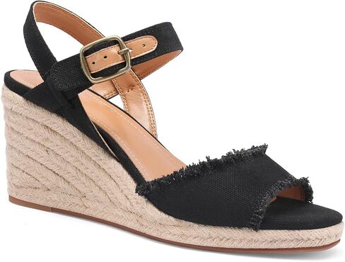 صنادل نسائية من amiuwen صندل بكعب عريض مفتوح من الأمام أحذية نسائية صيفية غير رسمية موجزة مقاس 2.95 بوصة وإبزيم للكعب وشريط للكاحل علوي من الجينز in Kuwait