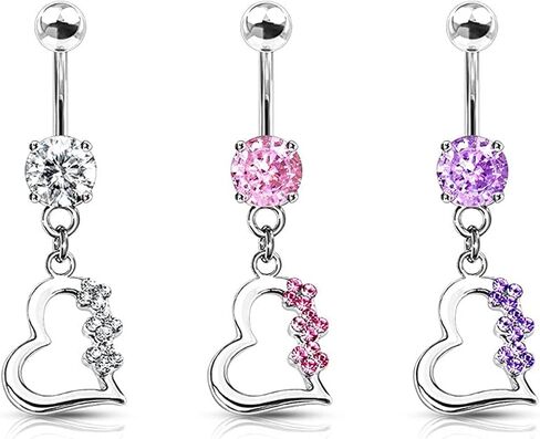 الحرية أزياء القلب 3 جوهرة الزهور التيتانيوم رمح البطن السرة خواتم 316L الفولاذ الجراحي in Kuwait