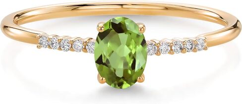 خاتم خطوبة من Gem Stone King من الذهب الأصفر عيار 10 قيراط بيضاوي أخضر وزبرجد أبيض من الألماس الأبيض (0.55 قيراط، بيضاوي 6 × 4 مم، حجر بخت شهر أغسطس، متوفر بمقاس 5، 6، 7، 8، 9) in Kuwait