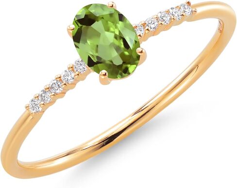 خاتم خطوبة من Gem Stone King من الذهب الأصفر عيار 10 قيراط بيضاوي أخضر وزبرجد أبيض من الألماس الأبيض (0.55 قيراط، بيضاوي 6 × 4 مم، حجر بخت شهر أغسطس، متوفر بمقاس 5، 6، 7، 8، 9) in Kuwait