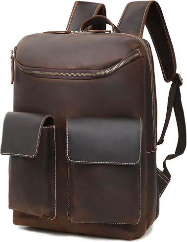 شنطة ظهر للابتوب من الجلد المحبب بالكامل مقاس 15 انش للرجال من هيسباري، شنطة ظهر كبيرة للتخييم والسفر، لون بني، مقاس L، شنطة ظهر للاب توب مقاس 15 انش مع حافظة in Kuwait