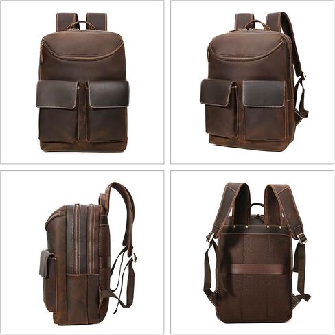 شنطة ظهر للابتوب من الجلد المحبب بالكامل مقاس 15 انش للرجال من هيسباري، شنطة ظهر كبيرة للتخييم والسفر، لون بني، مقاس L، شنطة ظهر للاب توب مقاس 15 انش مع حافظة in Kuwait