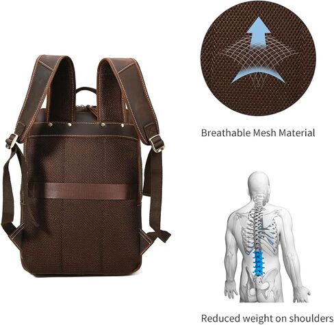 شنطة ظهر للابتوب من الجلد المحبب بالكامل مقاس 15 انش للرجال من هيسباري، شنطة ظهر كبيرة للتخييم والسفر، لون بني، مقاس L، شنطة ظهر للاب توب مقاس 15 انش مع حافظة in Kuwait