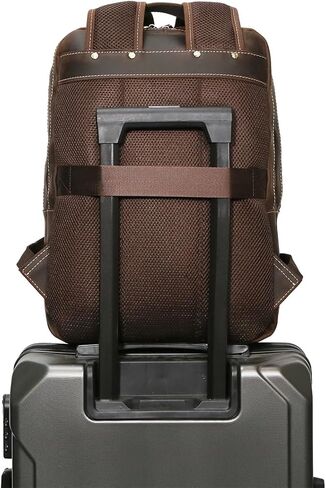 شنطة ظهر للابتوب من الجلد المحبب بالكامل مقاس 15 انش للرجال من هيسباري، شنطة ظهر كبيرة للتخييم والسفر، لون بني، مقاس L، شنطة ظهر للاب توب مقاس 15 انش مع حافظة in Kuwait