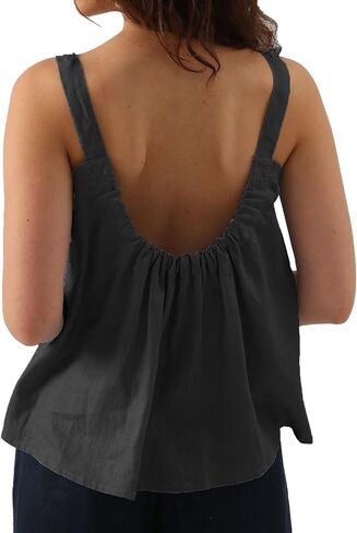Amazhiyu Womens Pure Linen Square Neck Sleeveless Tank Tops for Casual Summer in Saudi Arabia