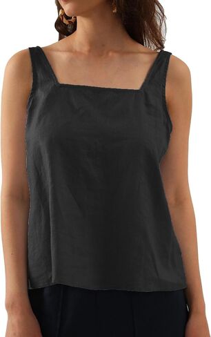 Amazhiyu Womens Pure Linen Square Neck Sleeveless Tank Tops for Casual Summer in Saudi Arabia