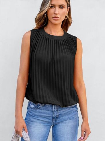 Angashion Women Tank Tops Crewneck - بلوزة صيفية كاجوال بدون أكمام فضفاضة بلون قميص in Kuwait