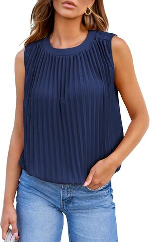 Angashion Women Tank Tops Crewneck - Summer Casual Blouse Sleeveless Loose Solid Color Shirt in Saudi Arabia