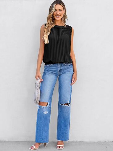 Angashion Women Tank Tops Crewneck - بلوزة صيفية كاجوال بدون أكمام فضفاضة بلون قميص in Kuwait